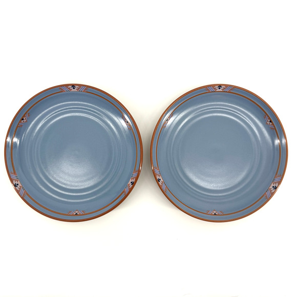 Noritake Japan Blue Adobe 8678 Vintage Stoneware-2 Dessert Plates 8.25"-80s 90s - Picture 1 of 7